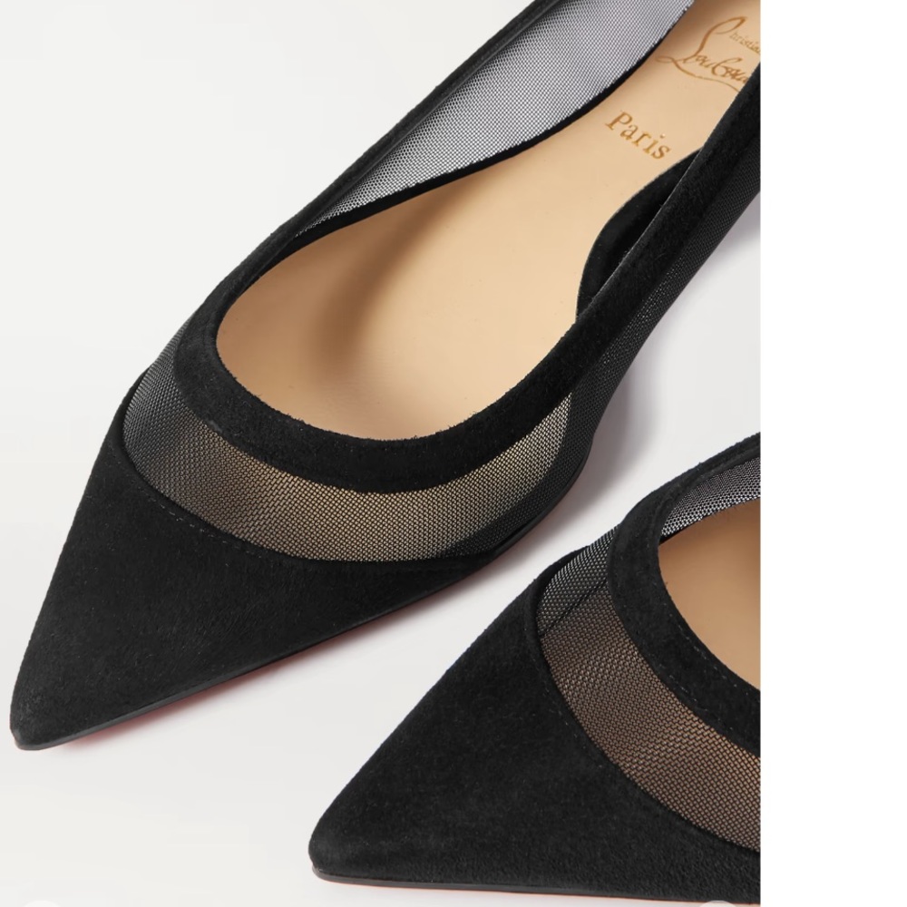 Christian Louboutin Galativi suede and mesh point toe flats shoes